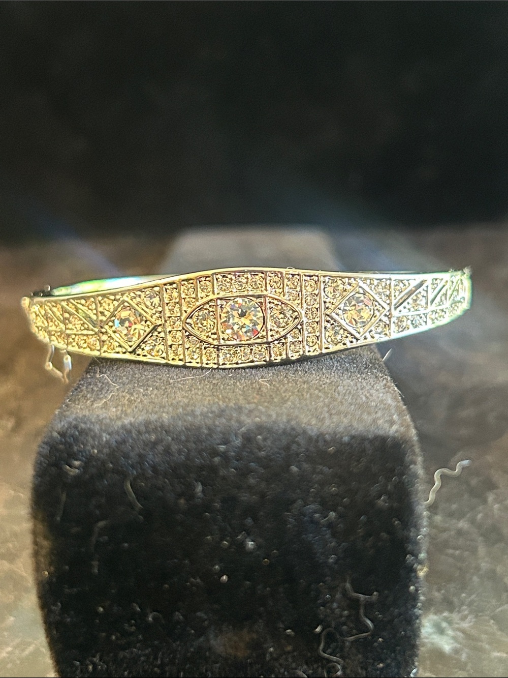 Elegant Crystal Pave Silver-Tone Bangle Bracelet